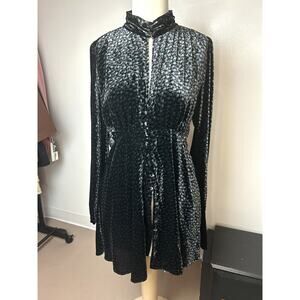 ZARA NWT Soft Velvet Floral Button Up Mock Neck Mini Dress Size XL
